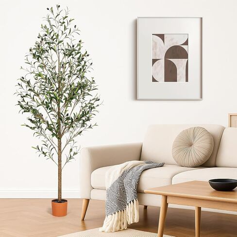 6FT Artificial Olive Tree Indoor Tall Realistic Faux Olive Tree with Plastic Planter, Fake Silk Tree with Handcrafted Branches & Fruits, Large Fake Plant for Home and Office Decor (6FT) in Saudi Arabia