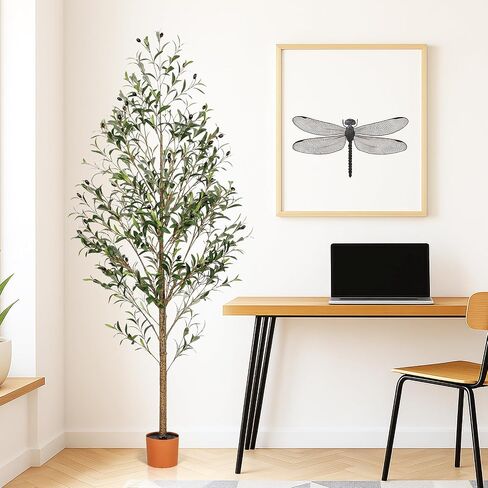 6FT Artificial Olive Tree Indoor Tall Realistic Faux Olive Tree with Plastic Planter, Fake Silk Tree with Handcrafted Branches & Fruits, Large Fake Plant for Home and Office Decor (6FT) in Saudi Arabia