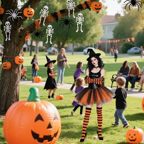 زي هالوين ساحرة للنساء الفتيات الكبار الفتيات القوطية cosplay-Outfit مجموعة مع Tutu Hat Broomstick Scriped Socks Gloves Prendant in Kuwait