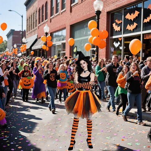 زي هالوين ساحرة للنساء الفتيات الكبار الفتيات القوطية cosplay-Outfit مجموعة مع Tutu Hat Broomstick Scriped Socks Gloves Prendant in Kuwait