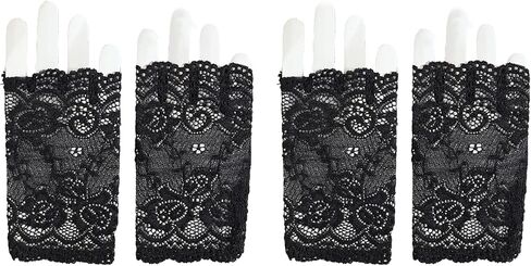 2 Pairs Black Lace Fingerless Gloves for Women | Elegant Victorian Style Wrist Cuffs for Wedding, Bridal, Formal Events & Tea Party | Short Vintage Fashion Accessory in Saudi Arabia