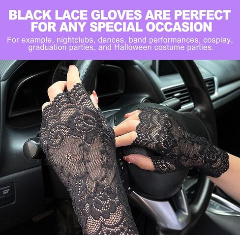 2 Pairs Black Lace Fingerless Gloves for Women | Elegant Victorian Style Wrist Cuffs for Wedding, Bridal, Formal Events & Tea Party | Short Vintage Fashion Accessory in Saudi Arabia