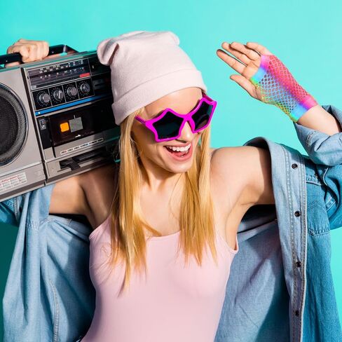 2 Pairs Stretchy Mesh Fishnet Fingerless Gloves Rainbow Fishnets for Women Girls Theme Party Costume Accessory Halloween in Kuwait