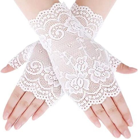 قفازات دانتيل أصابع الدانتيل أبيض سوار مرن دانتي in Kuwait