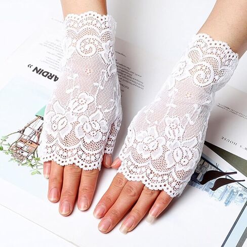 قفازات دانتيل أصابع الدانتيل أبيض سوار مرن دانتي in Kuwait