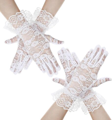 2 Pair White Lace Gloves for Women, Vintage Bridal Wedding & Opera Gloves, Tea Party Evening Prom Accessories in Saudi Arabia