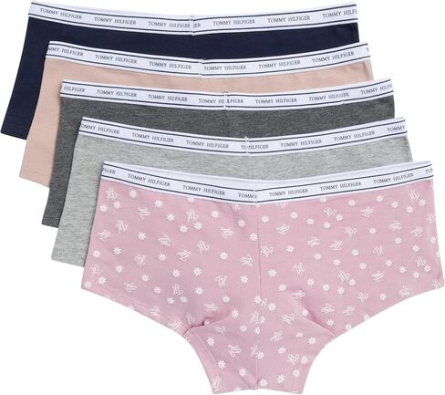 Tommy Hilfiger Women's Classic Cotton Boyshort Underwear with Logo Waistband 5-Pack in Saudi Arabia