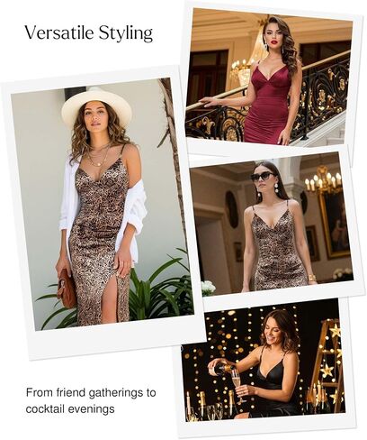 Popilush Women's Sexy Maxi Dress Deep V Neck Ruched Shapewear Dresses Side Slit Formal Cocktail Party Dress in Saudi Arabia