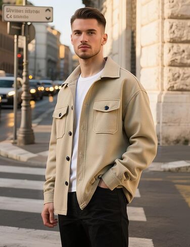 Zaful Men Wool Blend Overcoat - معطف شتوي طويل اللون ذو ألوان صلبة مع سترة جيوب رفرف in Kuwait