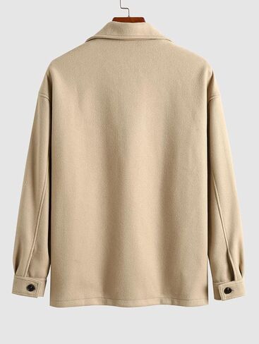 Zaful Men Wool Blend Overcoat - معطف شتوي طويل اللون ذو ألوان صلبة مع سترة جيوب رفرف in Kuwait