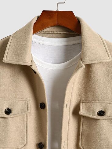 Zaful Men Wool Blend Overcoat - معطف شتوي طويل اللون ذو ألوان صلبة مع سترة جيوب رفرف in Kuwait