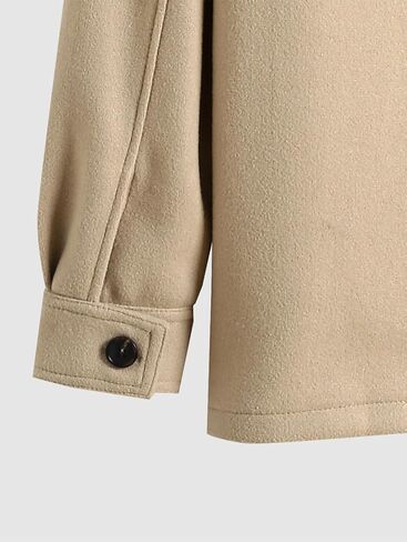 Zaful Men Wool Blend Overcoat - معطف شتوي طويل اللون ذو ألوان صلبة مع سترة جيوب رفرف in Kuwait