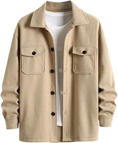 Zaful Men Wool Blend Overcoat - معطف شتوي طويل اللون ذو ألوان صلبة مع سترة جيوب رفرف in Kuwait