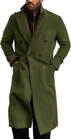 Runcati Mens Wool Blend Casual Trench Coat Notched Collar Lapel Long Jacket Double Breasted Classic Winter Overcoat in Saudi Arabia