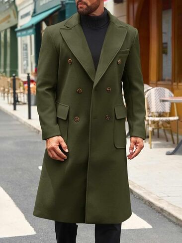 Runcati Mens Wool Blend Casual Trench Coat Notched Collar Lapel Long Jacket Double Breasted Classic Winter Overcoat in Saudi Arabia
