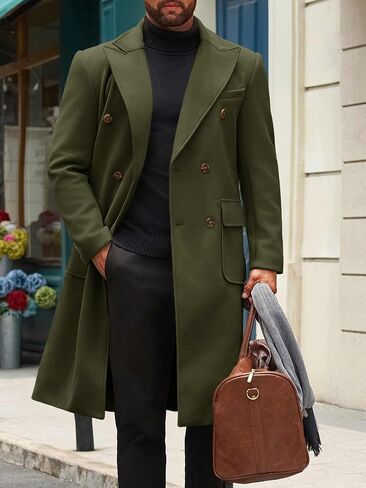 Runcati Mens Wool Blend Casual Trench Coat Notched Collar Lapel Long Jacket Double Breasted Classic Winter Overcoat in Saudi Arabia