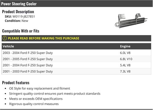 Power Steering Cooler - Compatible with 2001-2005 Ford F-250 Super Duty in Saudi Arabia