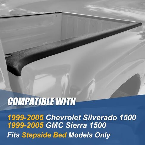 Auto Dynasty Pair of Truck Bed Rail Caps Compatible with Silverado Sierra 1500 Stepside Bed 1999-2005, Driver and Passenger Side, Textured Gloss Black in Saudi Arabia