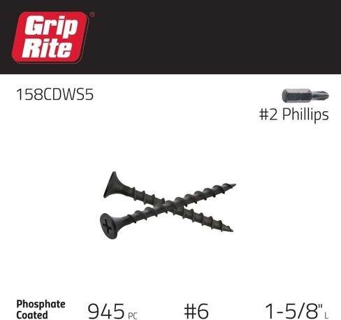 Grip-Rite 212CDWS1 #8 X 2-1/2 بوصة فيليبس بوغل رئيس خشن خيط حاد نقطة دريوال برغي، صندوق 1 رطل in Saudi Arabia