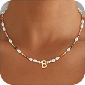 Beaded Initial Necklaces for Women Girls Kids, Dainty Pearl Letter Necklace Teen Girl Gifts Trendy Stuff Cute Colorful Summer Beach Jewelry Necklace Personalized Birthday Gifts for Women Girls in Kuwait