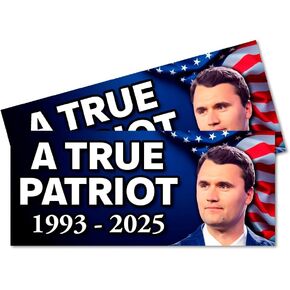 Charlie Kirk - True Patriot - 1993-2025 2 Pack Removable Car Decals/Bumper Stickers 9 x 4 inch in Saudi Arabia