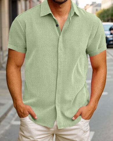 Button Down Shirt Men Short Sleeve Casual Shirts in Saudi Arabia