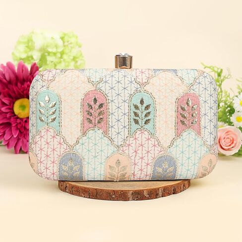 Hand Crafted Designer Box Clutch For Women, Zari Embroidery Clutch For Women/Hand Clutch For Women in Saudi Arabia