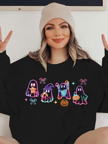 Mnlybaby هالوين شبح شبح للنساء للنساء هالوين قميص شبح شبح الرسم طويل الأكمام طويلة الأكمام in Kuwait