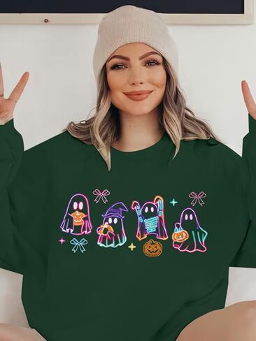 Mnlybaby هالوين شبح شبح للنساء للنساء هالوين قميص شبح شبح الرسم طويل الأكمام طويلة الأكمام in Kuwait