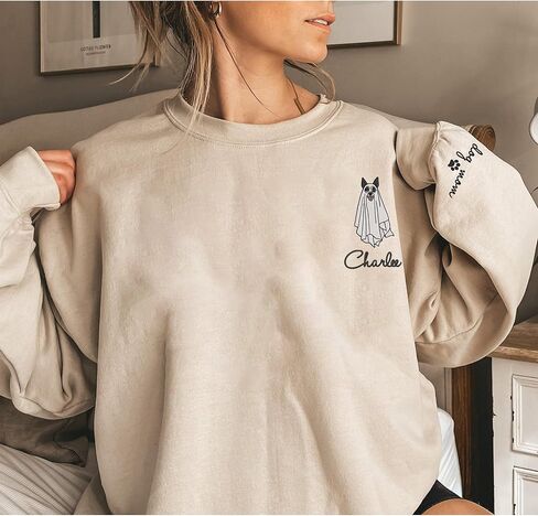 Nazenti مخصصة مطرزة شبح الكلب هالوين قميص من النوع الثقيل ، الكلب الشخصي أمي بولوفر ، قميص موسم عصبي in Kuwait