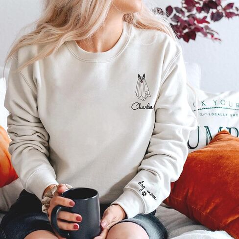 Nazenti مخصصة مطرزة شبح الكلب هالوين قميص من النوع الثقيل ، الكلب الشخصي أمي بولوفر ، قميص موسم عصبي in Kuwait