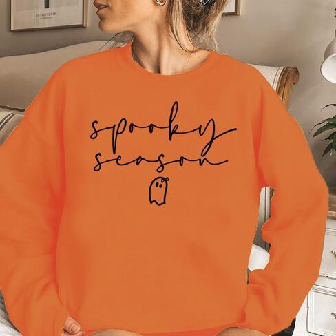 Halloween Spooky Season Sweatshirts Women Ghost Graphic Long Sleeve Shirt Halloween Oversized Pullover Tops in Kuwait