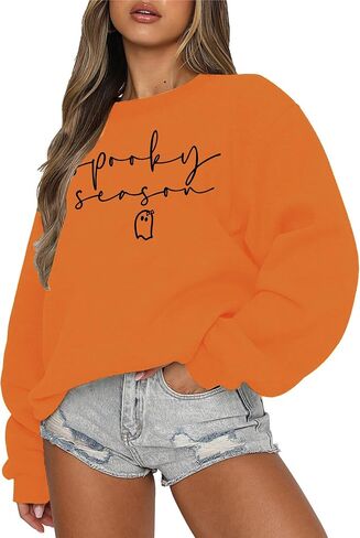 Halloween Spooky Season Sweatshirts Women Ghost Graphic Long Sleeve Shirt Halloween Oversized Pullover Tops in Kuwait