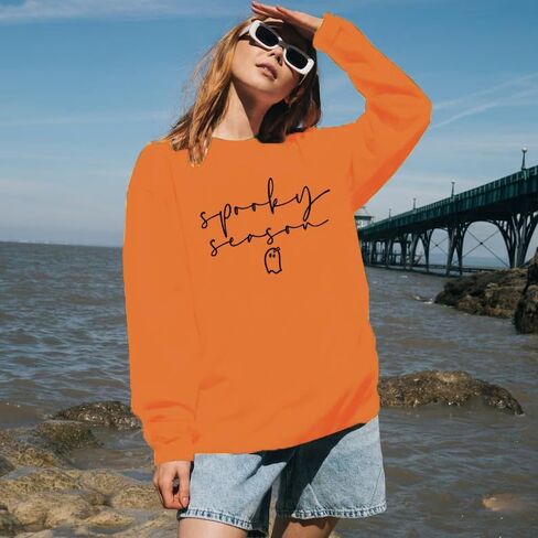 Halloween Spooky Season Sweatshirts Women Ghost Graphic Long Sleeve Shirt Halloween Oversized Pullover Tops in Kuwait