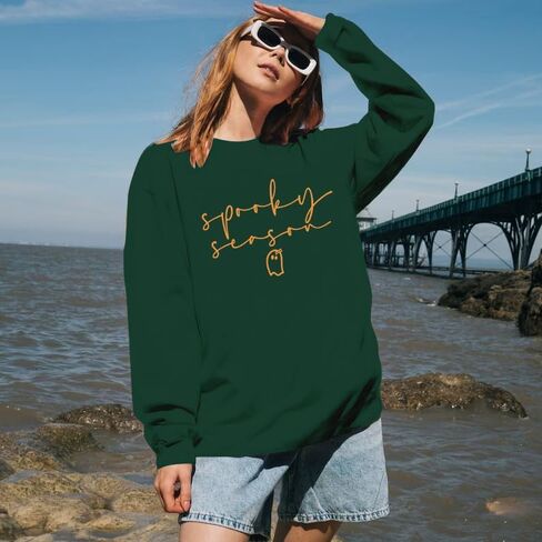 Halloween Spooky Season Sweatshirts Women Ghost Graphic Long Sleeve Shirt Halloween Oversized Pullover Tops in Kuwait