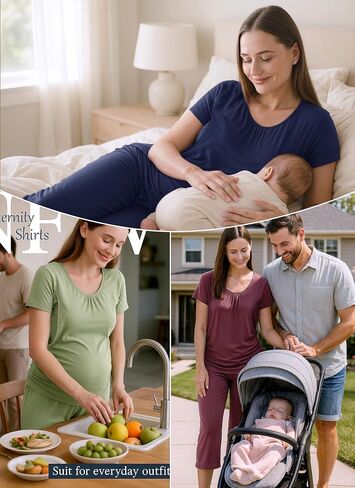 3 Piece Maternity Nursing Pajamas Set for Women Breastfeeding Shirts Pjs Postpartum Shorts&Capri Pants Pockets in Saudi Arabia
