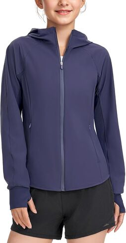 JOCMIC Girls Light Rain Jacket with Hood, Lightweight Athletic Jackets for Outdoor Sports Running Golf Hiking in Saudi Arabia