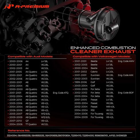 A-Premium Secondary Air Injection Smog Pump Compatible with Volkswagen Jetta 2000-2005, Passat 2000-2005, Golf 1999-2006, Beetle, Touareg, Cabrio, EuroVan, R32 & Audi A4, Q7, A6, A4 A6 A8 TT Quattro in Saudi Arabia