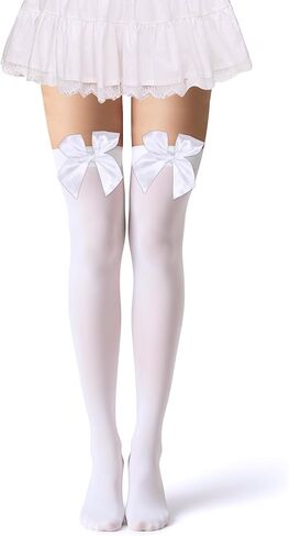 Parma77 Women's Satin Bow Stockings, Thigh High Stockings with Bows Over The Knee Socks, Thigh High Over Knee Stocking in Saudi Arabia