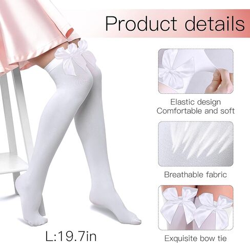 Parma77 Women's Satin Bow Stockings, Thigh High Stockings with Bows Over The Knee Socks, Thigh High Over Knee Stocking in Saudi Arabia
