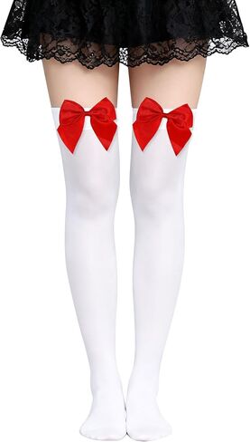 Parma77 Women's Satin Bow Stockings, Thigh High Stockings with Bows Over The Knee Socks, Thigh High Over Knee Stocking in Saudi Arabia