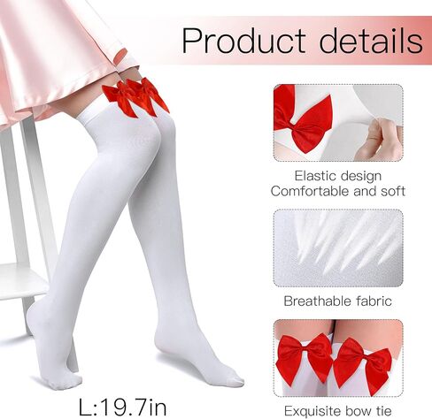 Parma77 Women's Satin Bow Stockings, Thigh High Stockings with Bows Over The Knee Socks, Thigh High Over Knee Stocking in Saudi Arabia