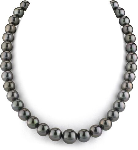 The Pearl Source 14K Gold 9-11mm AAAA Quality Round Genuine Black Tahitian South Sea Cultured Pearl Necklace in 17" Princess Length for Women in Saudi Arabia