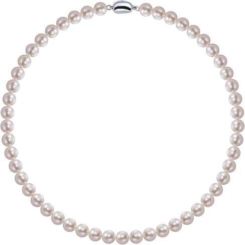 17 Inch Pearl Necklace for Women, 7.5-8.5 mm Each, Real Cultured Round White Freshwater Pearl Necklace Silver 925 Clasp Lady Mom Her Jewelry in Saudi Arabia