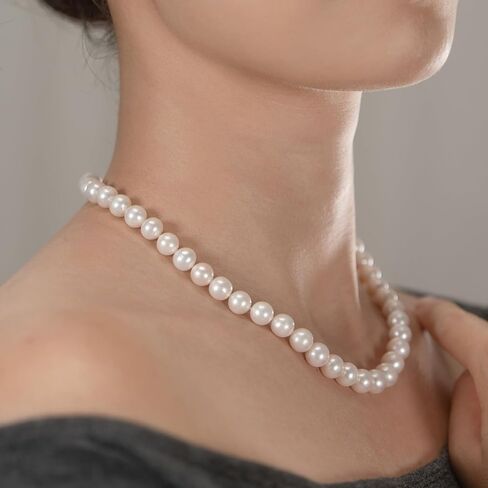 17 Inch Pearl Necklace for Women, 7.5-8.5 mm Each, Real Cultured Round White Freshwater Pearl Necklace Silver 925 Clasp Lady Mom Her Jewelry in Saudi Arabia