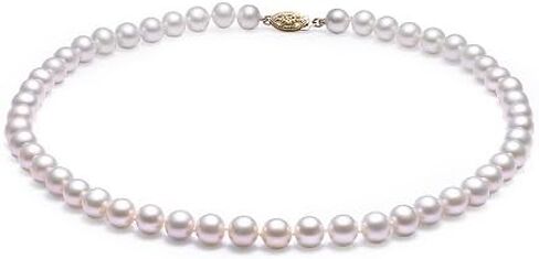 14K Gold, Freshwater Pearl Necklace, 7-8mm AAA+ Graded, 16" or 18", Individually Hand Knotted on Fine Silk Thread in Saudi Arabia