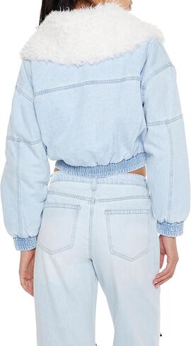 Forever 21 Women's Faux Shearling Denim Bomber Jacket in Saudi Arabia