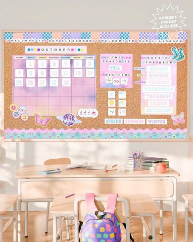 XO ، Fetti Eras Bulletin Board Set ، 79 قطعة | تقويم مراكز الفصل الدراسي ، زخارف الطقس ، علامة اليوم المدرسي الوردي ، أيام الأسبوع ، مستلزمات مدرس سوار الصداقة in Saudi Arabia