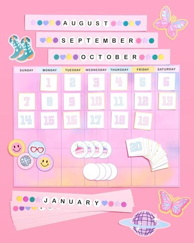 XO ، Fetti Eras Bulletin Board Set ، 79 قطعة | تقويم مراكز الفصل الدراسي ، زخارف الطقس ، علامة اليوم المدرسي الوردي ، أيام الأسبوع ، مستلزمات مدرس سوار الصداقة in Saudi Arabia