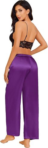 Ekouaer 2 Pack Womens Satin Pajama Pants Silk Sleep Lounge Pants Loose Pj Bottom with Pockets in Saudi Arabia